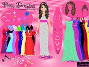 Prom Dress Up online game featuring a girl in a beautiful gown and accessories