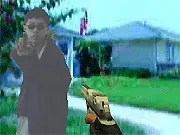 Screenshot from GunBlaze: Video Shooter showing a crosshair on a live-action video screen featuring a target