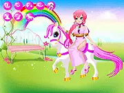 Fairy Love Dressup free online game showing a fantasy princess riding a unicorn with elegant clothes