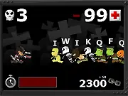 Screenshot of Gunsmoke Hell-o-Ween game showing a Halloween-themed Wild West scene with a monster approaching, requiring the user to type a short word to shoot it