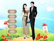 Sweety Yang Mi Dress Up game screenshot showing the actress in an elegant gown standing next to her formally dressed prince charming.