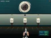 Gunning For Gold free online shooting game screenshot, aiming at a bullseye target, competitive arcade precision game