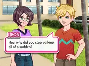 Superstar High School game screen showing the main character, Izzy (the secret superstar), standing in a busy high school hallway looking nervous, surrounded by trendy schoolmates. Play free online drama game.