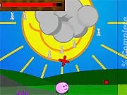 The Catcher arcade game screen showing the player's catcher character avoiding red enemy dots while preparing to catch a falling white bunny