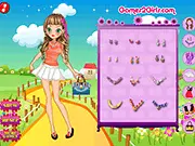 Gameplay screenshot of Maddy in Spring Flower Style, wearing a light dress and floral accessories in a sunny outdoor setting