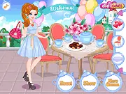 Alice's Tea Party free online game where you dress up Alice and set a decorated table with cakes and teacups
