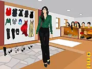 Screenshot of Modern Queen Dressup showing the modern queen model wearing an elegant, tailored blue professional suit and stylish accessories, ready for a high-level business meeting. Play free online dress-up game.