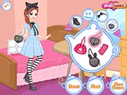 Gameplay screenshot of Alice's Tea Party showing Alice in a dress and a decorated table setting with teacups and treats