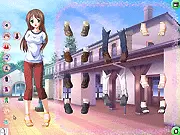 Summer Saitama Dress Up game screen showing a character styled in a fashionable beach outfit and a large sun hat.