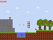 Gameplay screenshot from I Wanna Be The Impact, showing a small character (the Guy) jumping over a floor of sharp spikes while dodging unexpected projectiles, typical of a brutal difficulty platformer.