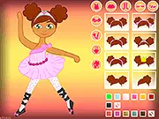 The main screen of the Ballerina Tamara Dress Up game, showing the ballerina character posing in an elegant tutu with options for different outfits, shoes, and hairstyles.