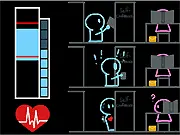 Screenshot of HeartBeat Flash free online game showing a stylized heart monitor with a needle fluctuating near the safe zone