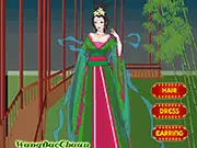 WangBaoChuan Dressup game screenshot showing a young woman in an elegant traditional Chinese dress and hair accessories, free online fashion game