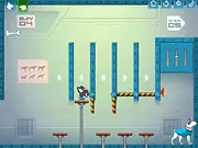 Dogs In Space free adventure game screenshot showing the space dogs Belka and Strelka inside a dimly lit Moon base