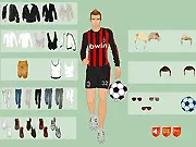 Screenshot of Football Star Dress Up game showing a male character in a stylish soccer uniform and accessories