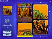 PicBix online game screenshot showing a jumbled photo puzzle grid with tiles waiting to be rearranged