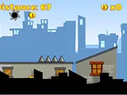 City Runner free endless runner game screenshot showing a small yellow character jumping over a hazard in a fast-moving city environment