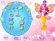 Screenshot of Fairy Princess Dress Up game online showing a beautifully styled princess with large wings and a magical wand