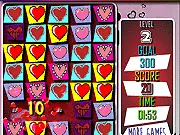 Screenshot of Sweet Harts Match online game board with various colorful heart candies ready for matching