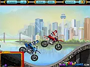 Screenshot of Power Rangers Swift online game showing a Red Ranger racing a motorcycle