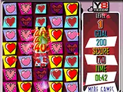 Sweet Harts Matching Party free online match 3 puzzle game screenshot showing various colorful heart icons on a grid