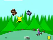 Crazy Avalanche online game screen showing various items falling toward a small bunker with a score counter