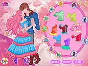 The Lovely Blossom Couple dress-up game showing a stylish boy and girl standing together, wearing elegant, flowery-themed outfits for their dance.