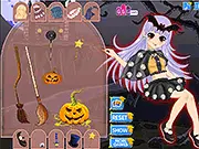 Cute Witch Dress Up game online, showing an adorable girl dressed as a friendly witch for Halloween