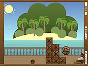 Screenshot of Get the Rum free online physics puzzle game showing a sailor preparing to throw a coconut