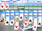 Air Trip Solitaire online game screen showing an organized tableau of cards and the empty foundation piles