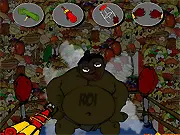 Screenshot of the Ad Tick Fighter game showing two bizarre, plump characters in a sumo ring, mid-slap fight.