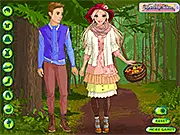 Mushroom Hunt Dress Up online game featuring a girl in a forest with a basket, wearing natural-style clothing