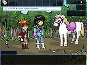 Xolga and Mr. Toko Again Episode 3 free online adventure game screenshot, showing the two main characters exploring the colorful world of the Rainbow Kingdom.