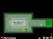 Sqr online puzzle game screen showing a square character on a platform with the exit door and gravity arrows
