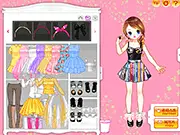 K-Pop Concert Outfit Designer screenshot showing a stylish K-Pop idol on a stage, wearing a glamorous stage outfit with bright lights.