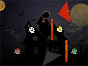 Bomb Ghosts free online puzzle game screenshot, bomb exploding towards a triangular reflector to hit ghost targets, geometric puzzle gameplay