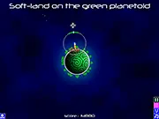 Screenshot of Gravity Lander free online space game showing a spaceship near a green planetoid