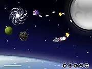 Play Space Fantasy online free, drawing the rocket's trajectory to collect stars and navigate through 30 levels with fantastic planets and moons.