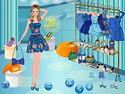 Screenshot of Party of Blue Dressup game showing a girl wearing an elegant blue dress ready for the themed party