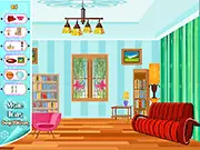 Drawing Room Designer online game screenshot, showing a beautifully furnished living room with modern décor