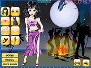 Screenshot from Full Moon Party Dress Up game showing Jennifer in a chic beach outfit with flower accessories ready for her party, play free fashion online