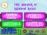 The My Little Pony Quiz 3 online game image showing the main characters like Twilight Sparkle and Pinkie Pie with a trivia question interface