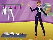 Out of the Earth Dressup game screenshot, girl in futuristic, sci-fi fashion with a space background, free online dress-up game
