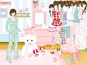 Pajamas Dress Up free online game, showing a lady choosing comfortable sleepwear and robes for a cozy night on PlayArcadeHub.