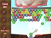 Screenshot of the free online arcade game Kitten Balloony, showing tiny kittens below a large cat suspended by balloons, ready for rescue