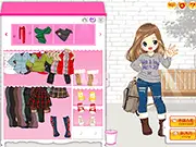 Warm Winter Daum Dress Up game screenshot showing a girl wearing a stylish pastel-colored winter outfit with a plush vest