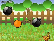 Screenshot of the free online game Jumping Fruits, showing a colorful fruit character jumping between platforms to collect items in an arcade setting