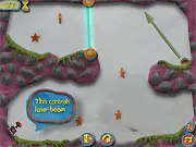 Screenshot of the Clayball free online game showing the clay ball navigating around red lasers to collect a star.