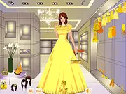 Screenshot of the Sunflower Dress Up game showing a young lady in a cheerful dress being styled with accessories.