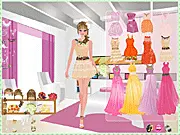 Tropical Flowers Fashion dress up game, showing a girl in a colorful floral summer dress and a flower crown accessory